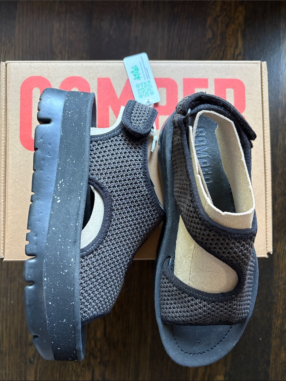 Camper Women’s Black Mesh Hook-and-Loop Sandals